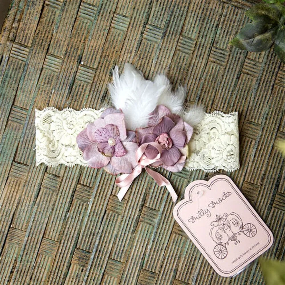 Frilly Frocks‎ Haute Baby Annabelle Lace Purple Girls Headband NEW sz 4-7
